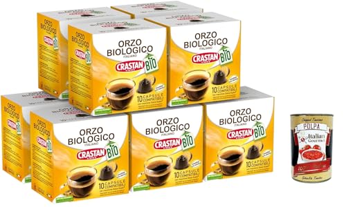 Crastan Orzo, 100 Kapseln, 10 Kisten mit 10 Kapseln Gerstengetränk, Kapseln, die mit süßem Geschmack, glutenfreies Getränk, ohne Koffein und Zucker + Italian Gourmet polpa 400g von Italian Gourmet E.R.