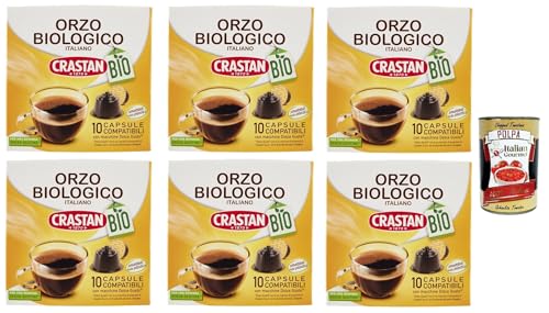 Crastan Orzo, 60 Kapseln, 6 Kisten mit 10 Kapseln Gerstengetränk, Kapseln, die mit süßem Geschmack, glutenfreies Getränk, ohne Koffein und Zucker + Italian Gourmet polpa 400g von Italian Gourmet E.R.