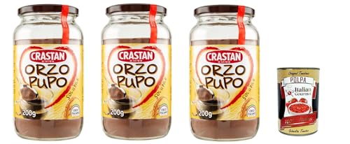 Crastan Orzo Pupo, 100% italien Instant lösliche Gerste Getreidekaffee Kaffee 3x 200gr + Italian Gourmet polpa 400g von Italian Gourmet E.R.