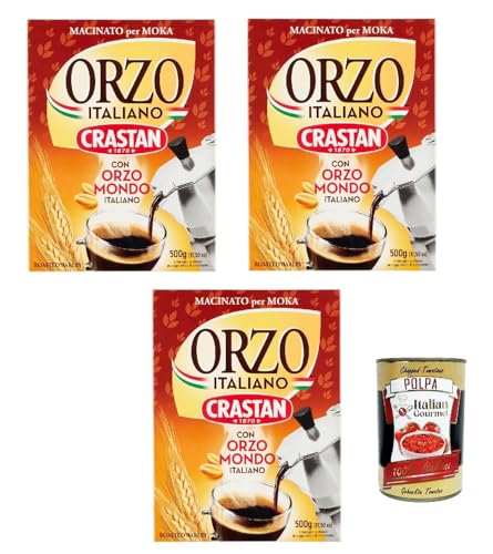 Crastan Orzo moka , Geröstete und gemahlene Gerste für Mokka, Gerste Getreidekaffee Kaffee 3x 500gr + Italian Gourmet polpa 400g von Italian Gourmet E.R.