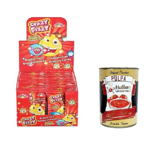 Crazy Fizzy Buble Gum Scoppiettante al gusto di Fragola Kaugummi mit Erdbeergeschmack, Schachtel mit 50 Beutelne+ Italian Gourmet polpa 400g von Italian Gourmet E.R.