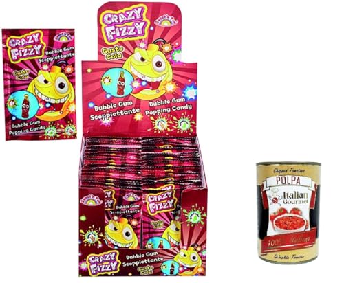 Crazy Fizzy Buble Gum scoppiettante al gusto di Cola Knisternder Kaugummi mit Cola-Geschmack. Packung mit 50 Beuteln von Italian Gourmet E.R.