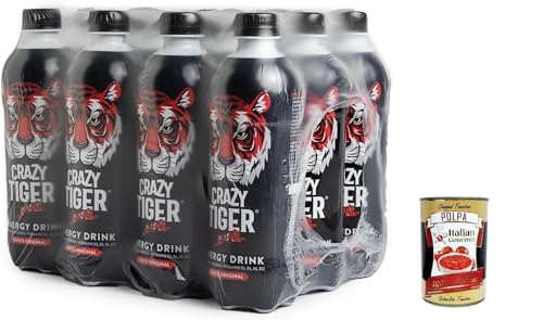 Crazy Tiger | Energy Drink Ursprünglicher Geschmack mit Koffein, Taurin, Vitaminen und -50 % Zucker 12x 500ml+ Italian Gourmet polpa 400g von Italian Gourmet E.R.