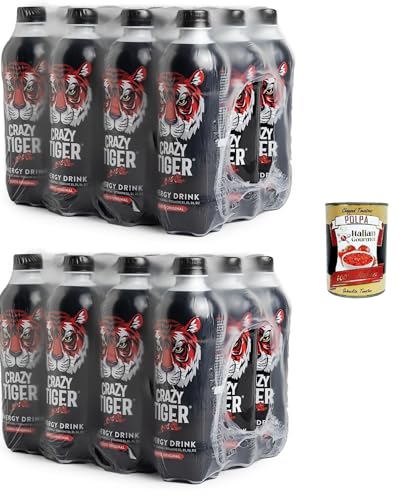 Crazy Tiger | Energy Drink Ursprünglicher Geschmack mit Koffein, Taurin, Vitaminen und -50 % Zucker 24x 500ml+ Italian Gourmet polpa 400g von Italian Gourmet E.R.