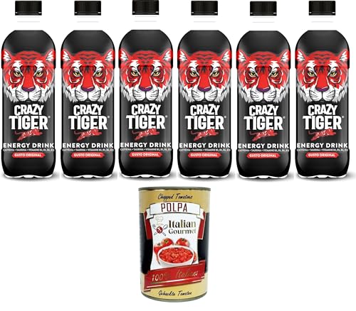 Crazy Tiger | Energy Drink Ursprünglicher Geschmack mit Koffein, Taurin, Vitaminen und -50 % Zucker 6x 500ml+ Italian Gourmet polpa 400g von Italian Gourmet E.R.