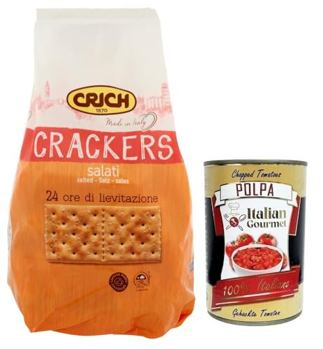 Crich Crackers Salati,Gesalzen Snack,Ballaststoffreiche,Cracker mit Salzkörnern und Sauerteig 750g + Italian Gourmet Polpa di Pomodoro 400g Dose von Italian Gourmet E.R.