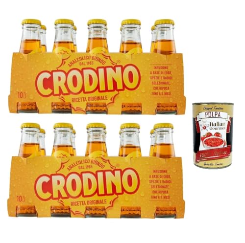 Crodino aperitivo biondo, 20x 100 ml, alkoholfreier Aperitif bitter, Italienischer nicht -alkoholischer Aperitif bereit zu trinken + Italian Gourmet polpa 400g von Italian Gourmet E.R.