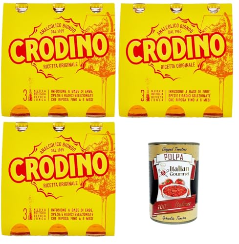 Crodino aperitivo biondo, 9x 175 ml, alkoholfreier Aperitif bitter, Italienischer nicht -alkoholischer Aperitif bereit zu trinken + Italian Gourmet polpa 400g von Italian Gourmet E.R.