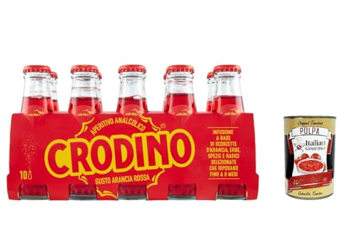 Crodino arancia rossa, Crodino rot orange 10x 100 ml Aperitif bitter, Italienischer nicht -alkoholischer Aperitif bereit zu trinken + Italian Gourmet polpa 400g von Italian Gourmet E.R.