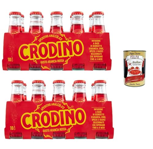 Crodino arancia rossa, Crodino rot orange 20x 100 ml Aperitif bitter, Italienischer nicht -alkoholischer Aperitif bereit zu trinken + Italian Gourmet polpa 400g von Italian Gourmet E.R.