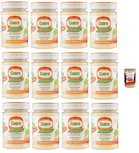 Cuore, Maionese Vegetale, Gemüse Mayonnaise, ohne Eier, 12x 180g Glas, mit pflanzlichen Proteinen, mit Linolsäure und Vitaminen und B6 + Italian Gourmet polpa 400g von Italian Gourmet E.R.