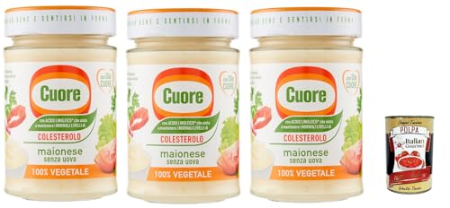 Cuore, Maionese Vegetale, Gemüse Mayonnaise, ohne Eier, 3x 180g Glas, mit pflanzlichen Proteinen, mit Linolsäure und Vitaminen und B6 + Italian Gourmet polpa 400g von Italian Gourmet E.R.