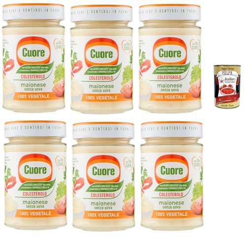 Cuore, Maionese Vegetale, Gemüse Mayonnaise, ohne Eier, 6x 180g Glas, mit pflanzlichen Proteinen, mit Linolsäure und Vitaminen und B6 + Italian Gourmet polpa 400g von Italian Gourmet E.R.