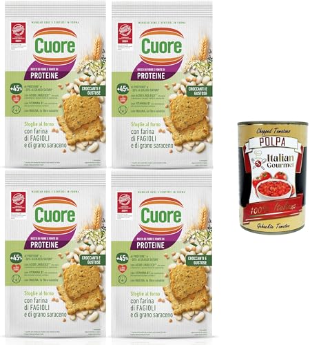 Cuore - Sfoglie Croccanti Fagioli Knusprige Bohnentaschen, gebacken, mit Bohnen- und Buchweizenmehl und Inulin 4x 170 g + Italian Gourmet polpa 400g von Italian Gourmet E.R.