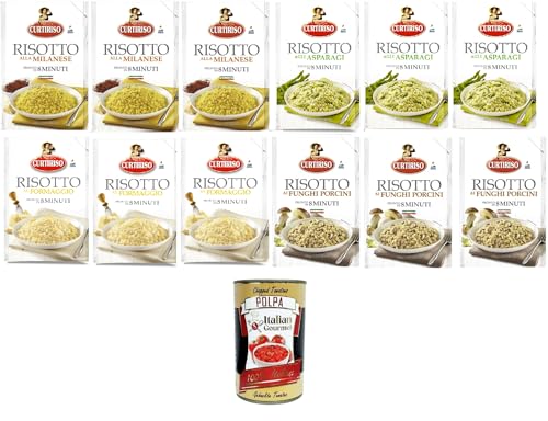 Curtiriso Risotto Testpaket Milanese,Funghi Porcini,Asparagi,Parmigiana,Mailänder, Steinpilze, Spargel, Parmigiana 12x175gr + Italian gourmet polpa 400g von Italian Gourmet E.R.