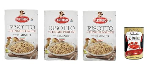 Curtiriso Risotto funghi porcini, Risotto mit Porcini -Pilze, fertiggerichte mit natürlichen Zutaten, 100% italienischer Reis, 3x 175g + Italian gourmet polpa 400g von Italian Gourmet E.R.