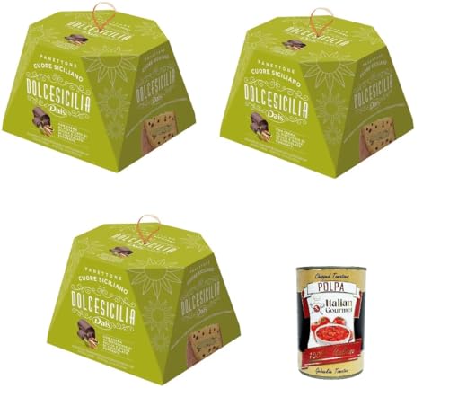 Dais Panettone Dolcesicilia Cuore Siciliano Mit sizilianischer Pistaziencreme und dunklen Schokoladenstückchen 3x750gr + Italian Gourmet polpa 400g von Italian Gourmet E.R.