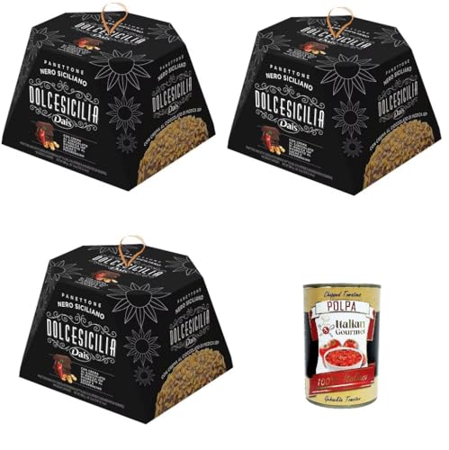 Dais Panettone Nero Siciliano Dolcesicilia, Panettone Mit Modica-Schokoladencreme IGP, umhüllt von Kakao und Chili 3x800 gr + Italian Gourmet polpa 400g von Italian Gourmet E.R.