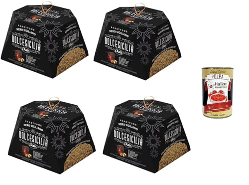 Dais Panettone Nero Siciliano Dolcesicilia, Panettone Mit Modica-Schokoladencreme IGP, umhüllt von Kakao und Chili 4x800 gr + Italian Gourmet polpa 400g von Italian Gourmet E.R.