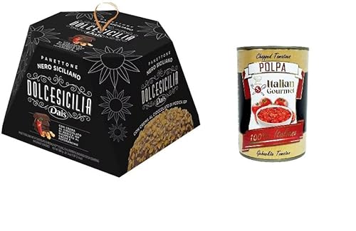 Dais Panettone Nero Siciliano Dolcesicilia, Panettone Mit Modica-Schokoladencreme IGP, umhüllt von Kakao und Chili 800 gr + Italian Gourmet polpa 400g von Italian Gourmet E.R.