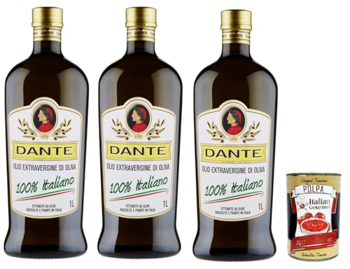 Dante Olio Extravergine di Oliva 100% Italiano, 100% italienisch Extra Natives Olivenöl 1Lt Speiseöl Öl Küchenöl, 3x 1 L + Italian Gourmet polpa 400g von Italian Gourmet E.R.