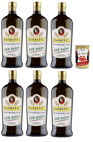 Dante Olio Extravergine di Oliva 100% Italiano, 100% italienisch Extra Natives Olivenöl 1Lt Speiseöl Öl Küchenöl, 6x 1 L + Italian Gourmet polpa 400g von Italian Gourmet E.R.