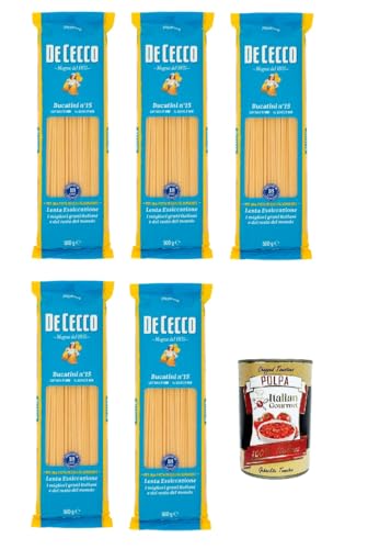 De Cecco Bucatini N°15 100% Italienisch Pasta Nudeln 5x 500g + Italian Gourmet Polpa 400g von Italian Gourmet E.R.