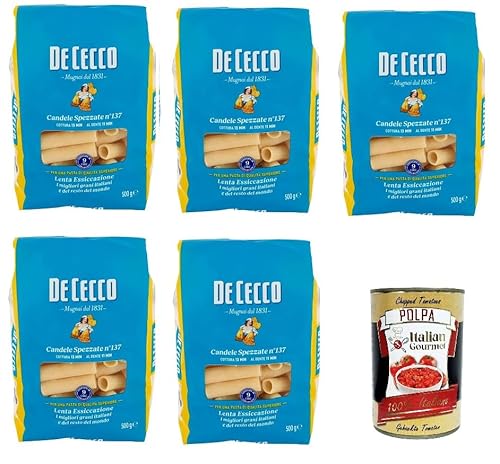 De Cecco Candele Spezzate N°137, 100% Italienisch Pasta Nudeln 5x 500g + Italian Gourmet Polpa 400g von Italian Gourmet E.R.