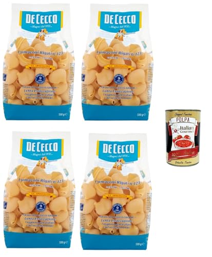 De Cecco Le Specialità Lumaconi Rigati N°123, 100% Italienisch Pasta Nudeln 4x 500g + Italian Gourmet Polpa 400g von Italian Gourmet E.R.