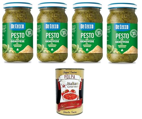 De Cecco Pesto alla Genovese con Parmigiano Reggiano senza aglio Pesto mit frischem Basilikum, Parmigiano Reggiano ohne Knoblauch Italienisches Sauce 4x190g + Italian Gourmet polpa 400g von Italian Gourmet E.R.