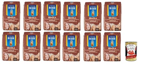 De Cecco Semola di Grano Duro Integrale Vollkorn Hartweizengrieß 12x 1Kg ideal für Pasta und Brot + Italian Gourmet polpa 400g von Italian Gourmet E.R.