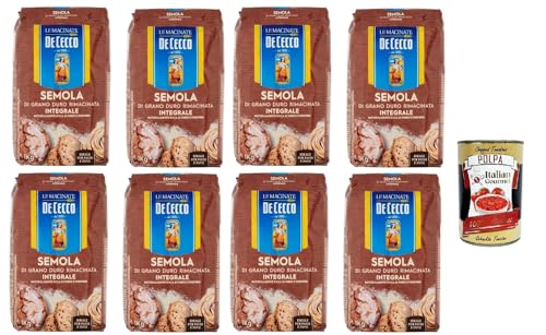 De Cecco Semola di Grano Duro Integrale Vollkorn Hartweizengrieß 8x 1Kg ideal für Pasta und Brot + Italian Gourmet polpa 400g von Italian Gourmet E.R.