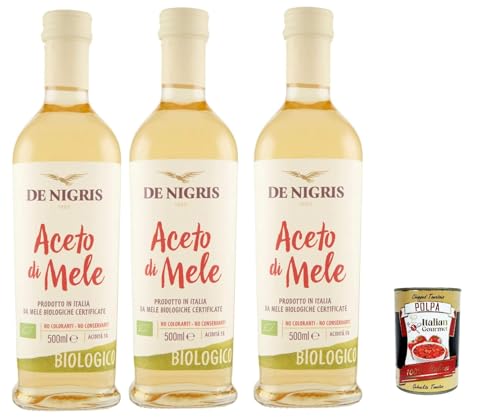 De Nigris Aceto di Mele, essig Apfelessig, Keine Farbstoffe – keine Konservierungsstoffe, Säuregehalt 5 %, 3x 500 ml + Italian Gourmet polpa 400g von Italian Gourmet E.R.