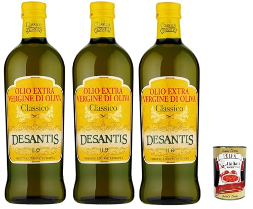 De Santis Olio extravergine di oliva Classico, Extra Natives nativ Olive Olivenöl 1L olio di oliva, 3x 1Lt + Italian Gourmet polpa 400g von Italian Gourmet E.R.