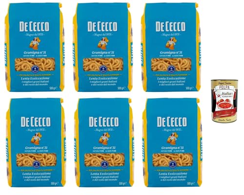 De cecco Gramigna N°31 100% Italienisch Pasta Nudeln 6x 500gr + Italian Gourmet Polpa 400g von Italian Gourmet E.R.