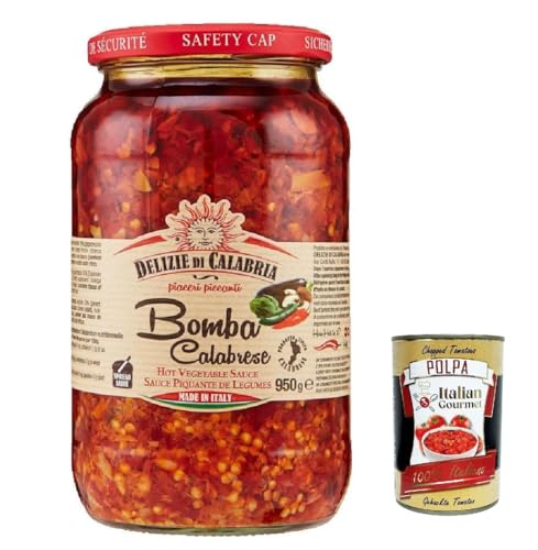 Delizia di Calabria, Bomba Calabrese, Italienischer Hot Saucenaufstrich, würziges italienisches Gewürz mit authentischem kalabrischen Chili, Feurige Hot Dip-Salsa 980g + Italian Gourmet polpa 400g von Italian Gourmet E.R.