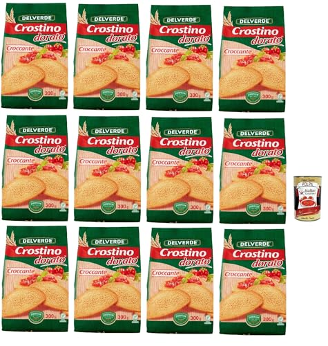 Delverde Crostino Dorato Croccante knuspriger goldener Crouton Snacks 12x 300g + Italian Gourmet polpa 400g von Italian Gourmet E.R.