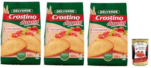 Delverde Crostino Dorato Croccante knuspriger goldener Crouton Snacks 3x 300g + Italian Gourmet polpa 400g von Italian Gourmet E.R.