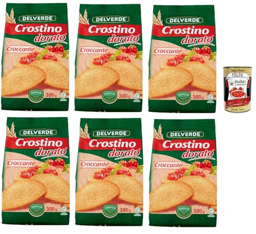 Delverde Crostino Dorato Croccante knuspriger goldener Crouton Snacks 6x 300g + Italian Gourmet polpa 400g von Italian Gourmet E.R.