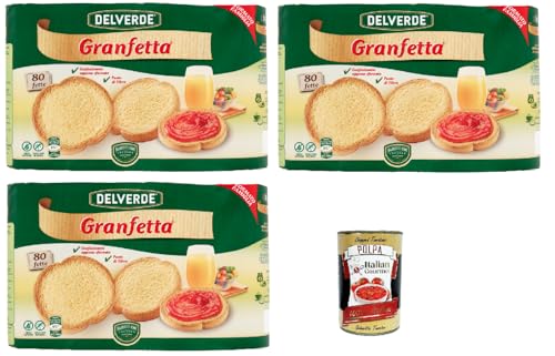 Delverde Granfetta Fette Biscottate 40 fette Zwieback duftend und leicht Kekse 3x 600g + Italian Gourmet polpa 400g von Italian Gourmet E.R.