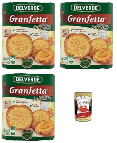 Delverde Granfetta Fette Biscottate Integrali mit Vollkornmehl 40 fette Vollkorn Zwieback Kekse 3x 300g + Italian Gourmet polpa 400g von Italian Gourmet E.R.