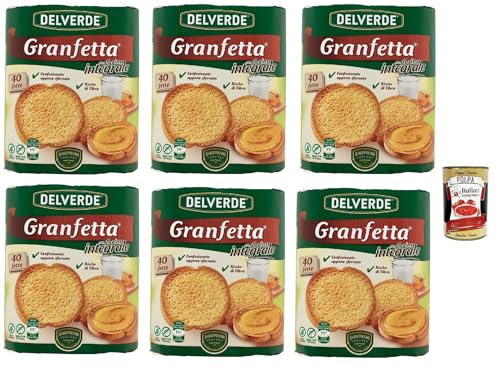 Delverde Granfetta Fette Biscottate Integrali mit Vollkornmehl 40 fette Vollkorn Zwieback Kekse 6x 300g + Italian Gourmet polpa 400g von Italian Gourmet E.R.