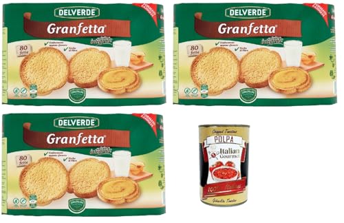 Delverde Granfetta Fette Biscottate Integrali mit Vollkornmehl 80 fette Vollkorn Zwieback Kekse 3x 600g + Italian Gourmet polpa 400g von Italian Gourmet E.R.