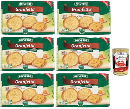 Delverde Granfetta Fette Biscottate Integrali mit Vollkornmehl 80 fette Vollkorn Zwieback Kekse 6x 600g + Italian Gourmet polpa 400g von Italian Gourmet E.R.