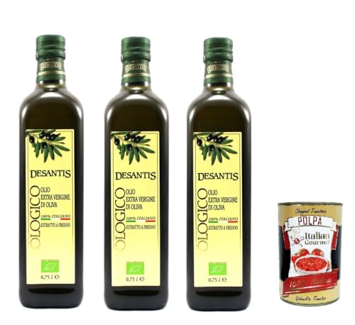 Desantis Olio Evo 100% Italiano, 100 % italienisches Natives Olivenöl extra, 3x 75cl, + Italian Gourmet polpa 400g von Italian Gourmet E.R.