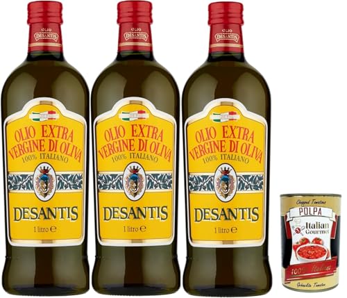 Desantis Olio Extra vergine di oliva 100% Italiano, 100% italienisches Natives Olivenöl extra, 3x 1lt, + Italian Gourmet polpa 400g von Italian Gourmet E.R.