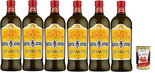 Desantis Olio Extra vergine di oliva 100% Italiano, 100% italienisches Natives Olivenöl extra, 6x 1lt, + Italian Gourmet polpa 400g von Italian Gourmet E.R.