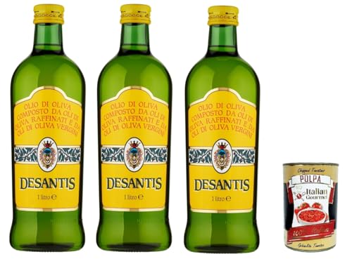 Desantis Olio di oliva, Olivenöl bestehend aus raffinierten Olivenölen und nativen Olivenölen 3x 1lt + Italian Gourmet polpa 400g von Italian Gourmet E.R.