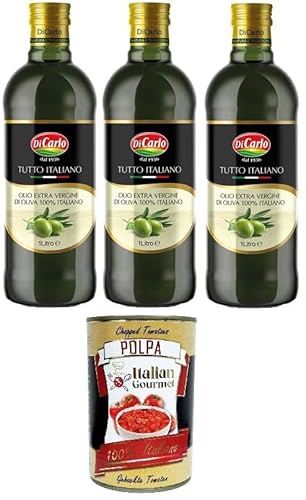 Di Carlo Olio Evo, Tutto Italiano,Evo-Öl, rein italienisches Olivenöl extra vergine 3x1lt + Italian Gourmet polpa 400g von Italian Gourmet E.R.