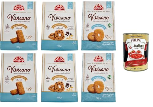 Di Leo VIvisano Testpaket Biscotti Milch- und eifreie Vollkorn- und Mehrkornkekse mit Schokoladenstückchen 4x500 2x430 gr + Italian Gourmet polpa 400g von Italian Gourmet E.R.